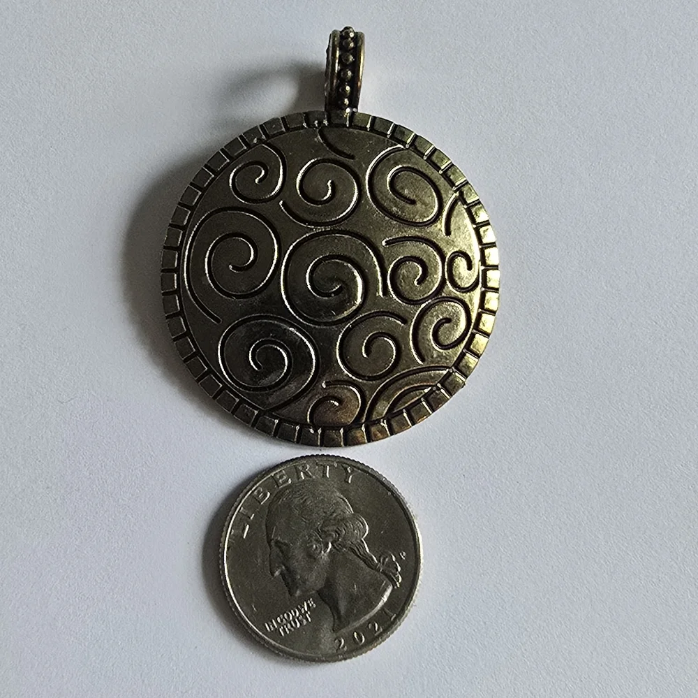 Spiral pendant gold tone domed circle big bold boho